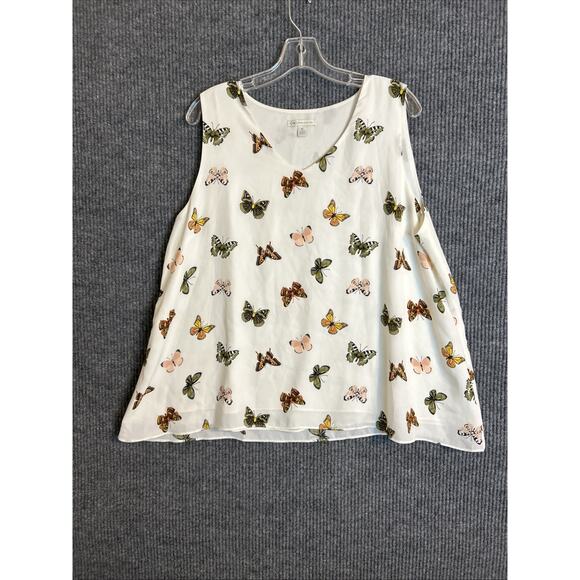 Cato Womens Blouse Size XL Cream Butterfly Printed Sleeveless V Neck Novelty - Picture 1 of 8